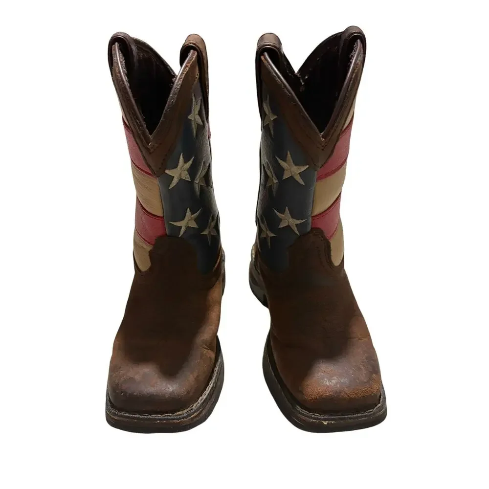 Lil‎ Durango USA Union Flag Brown Boots 4th of July Memorial Youth 8.5 America